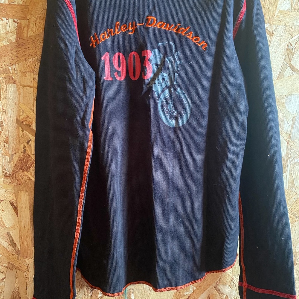 Harley-Davidson Black Long Sleeve Shirt with Orange and Red Accents